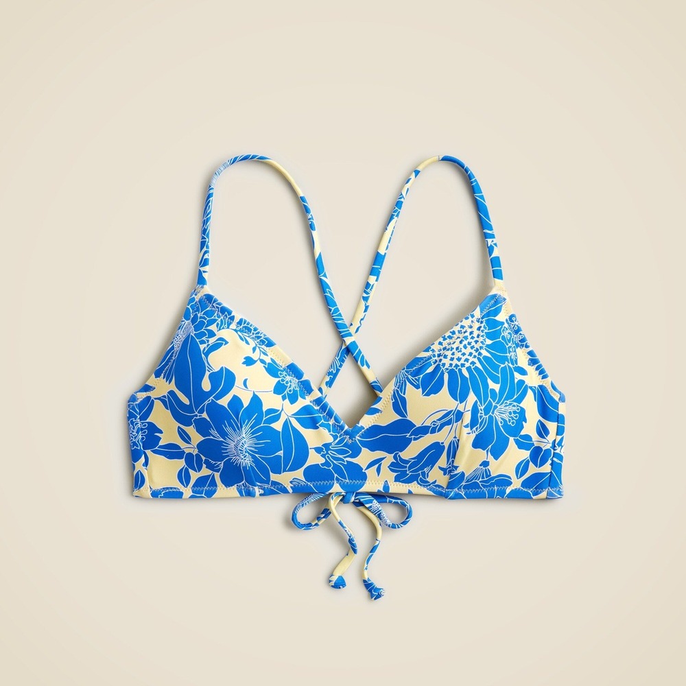 NEW J.Crew Cross-back French Bikini Top in Blue Floral Re-imagined Sz M Beach
